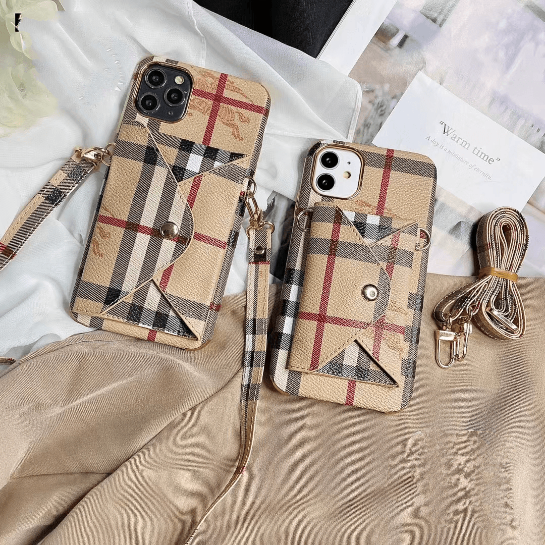 Crossbody wallet phone case with a patterned strap