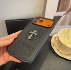 Leather Chrome Heart Iphone Case For 13-17 / Pro / Pro Max
