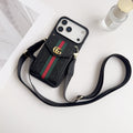 Black Leather Crossbody Designer Iphone 17 Phone Case
