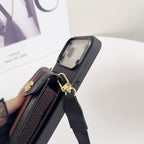 Black Leather Crossbody Designer Iphone 17 Phone Case