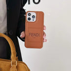 Fendi Phone Case Brown Leather For Iphone 13 14 15 16 Pro Max Plus Series