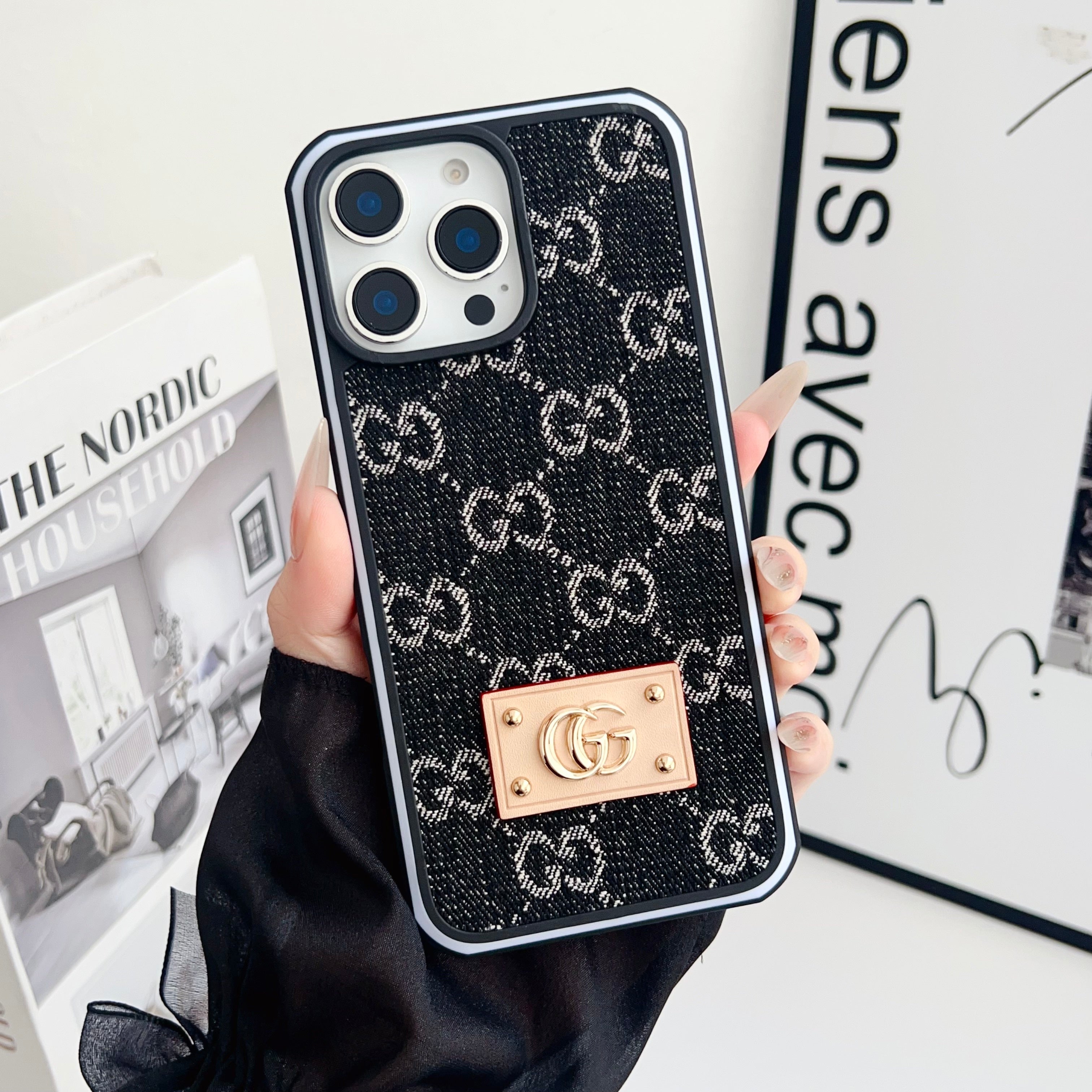 Gg Denim Iphone Case For 12-16 Pro Max