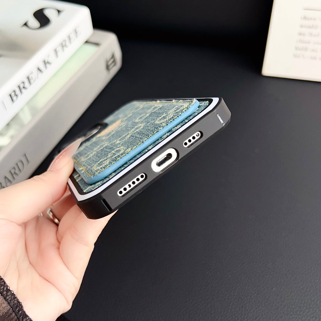 Gg Card Slot Denim Iphone Case For 12-16 Pro Max