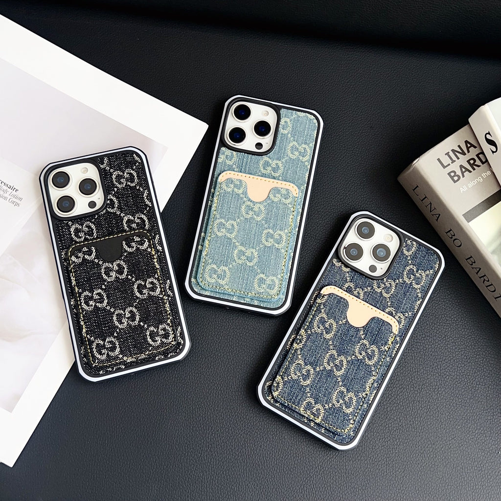 Gg Card Slot Denim Iphone Case For 12-16 Pro Max
