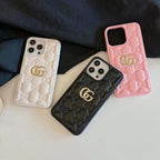 Stamped Gg Leather Iphone Case For 13-17 / Pro / Pro Max