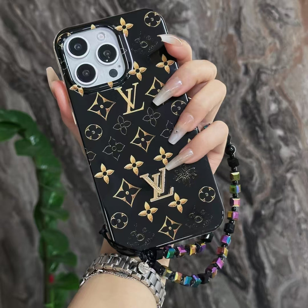 Lv Black Iphone Case Golden Monogram