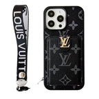 Lv Hand Strap Phone Case Card Holder For Iphone 11 12 13 14 15 16 Pro Max Plus