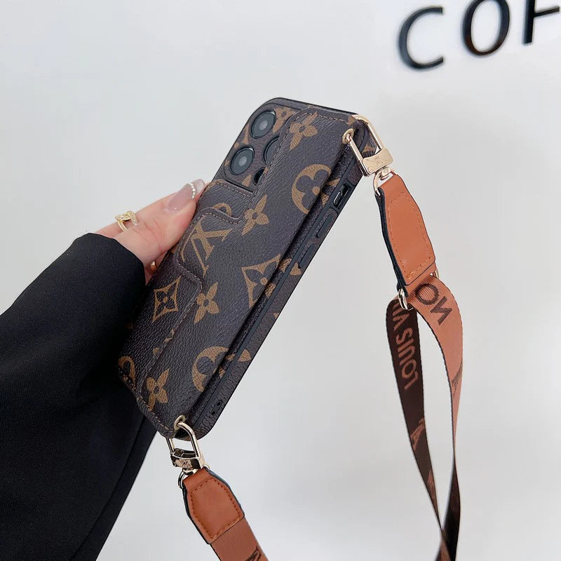 Monogram Leather Crossbody Phone Case Card Holder For Iphone