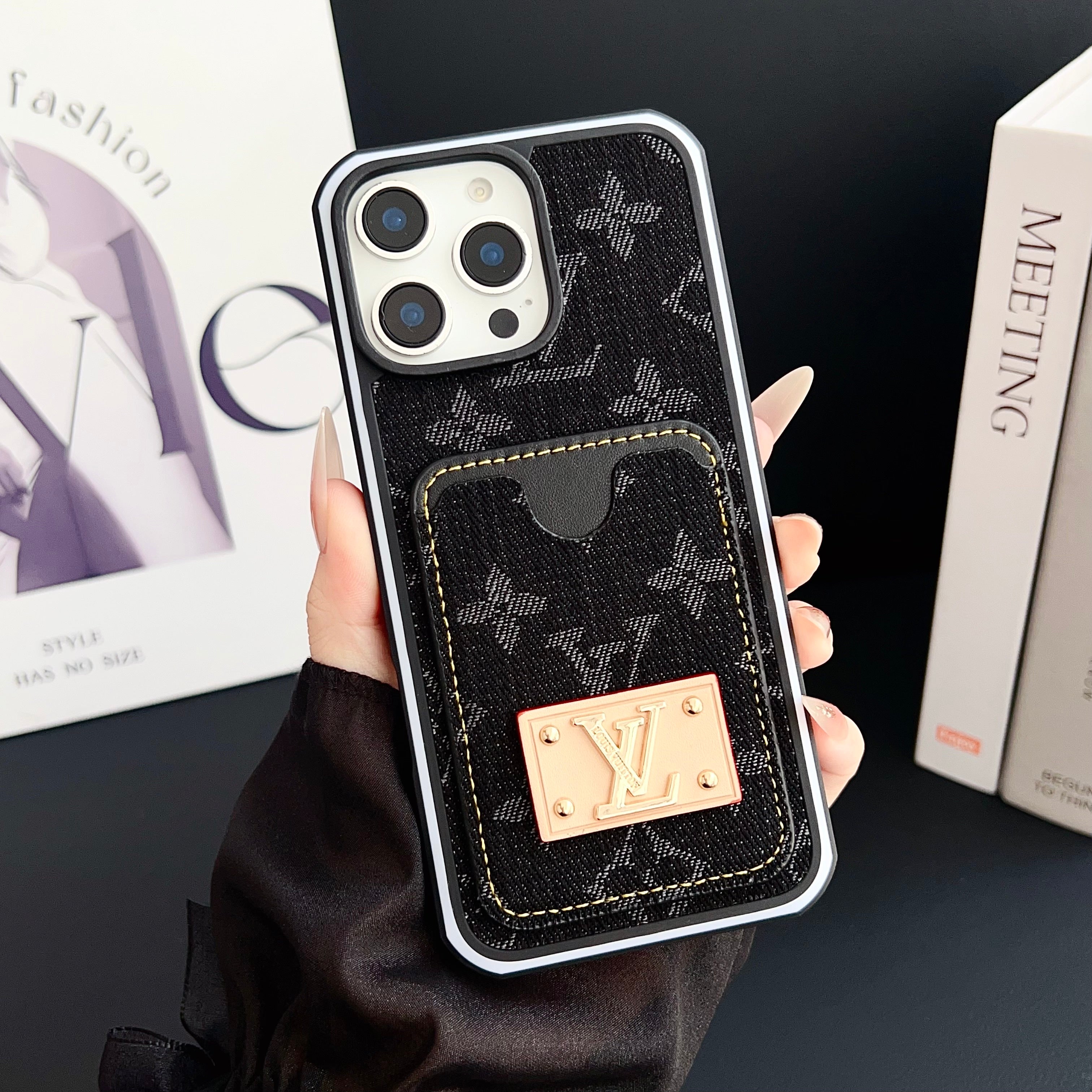 Lv Iphone Case Denim Card Holder For 12-16 Pro Max