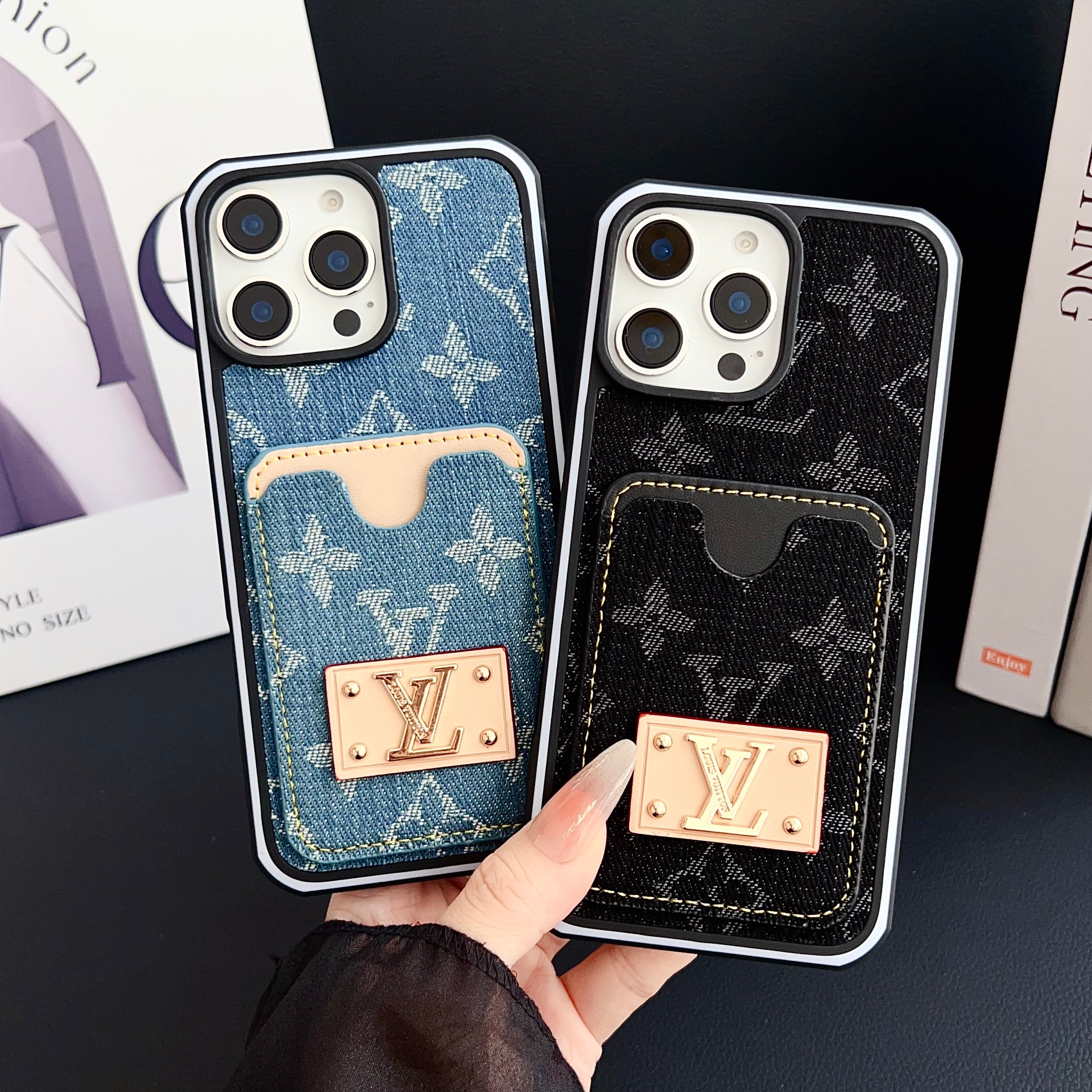 Lv Iphone Case Denim Card Holder For 12-16 Pro Max
