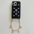 Fabric Leather Crossbody Chain Iphone Case With Ornament Charm
