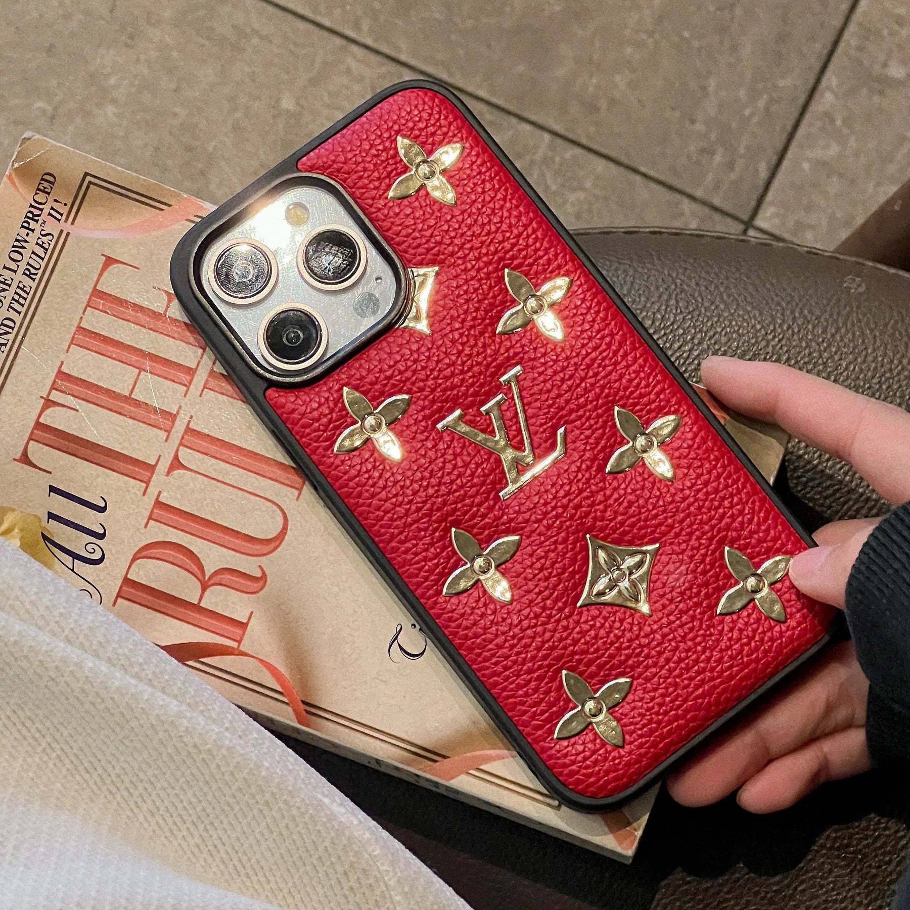 Luxury Golden Monogram Leather Iphone Case
