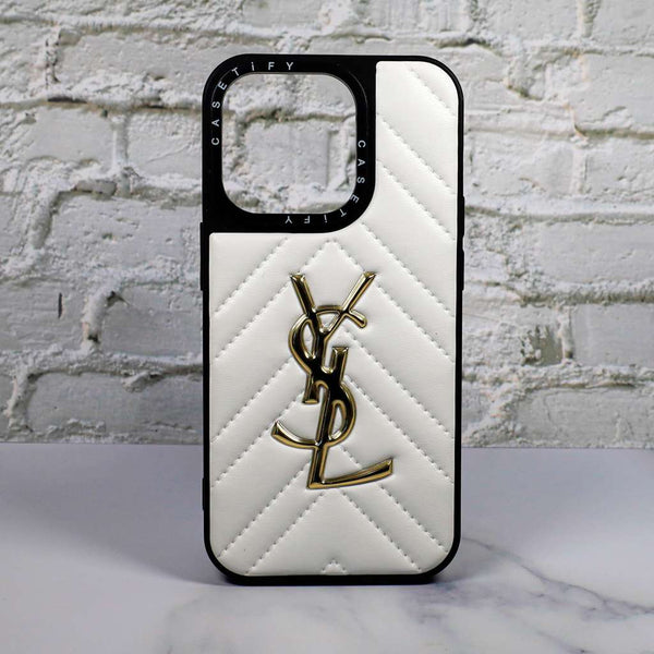 Ysl Leather Phone Case Fashion White For Iphone 12 13 14 15 16 Pro Max Plus Version