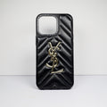 Ysl Iphone Case Fashion Black Leather For 12 13 14 15 16 Pro Max Plus Version