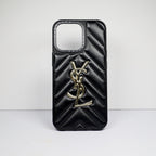 Ysl Iphone Case Fashion Black Leather For 12 13 14 15 16 Pro Max Plus Version