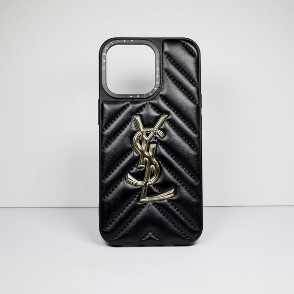 Ysl Iphone Case Fashion Black Leather For 12 13 14 15 16 Pro Max Plus Version