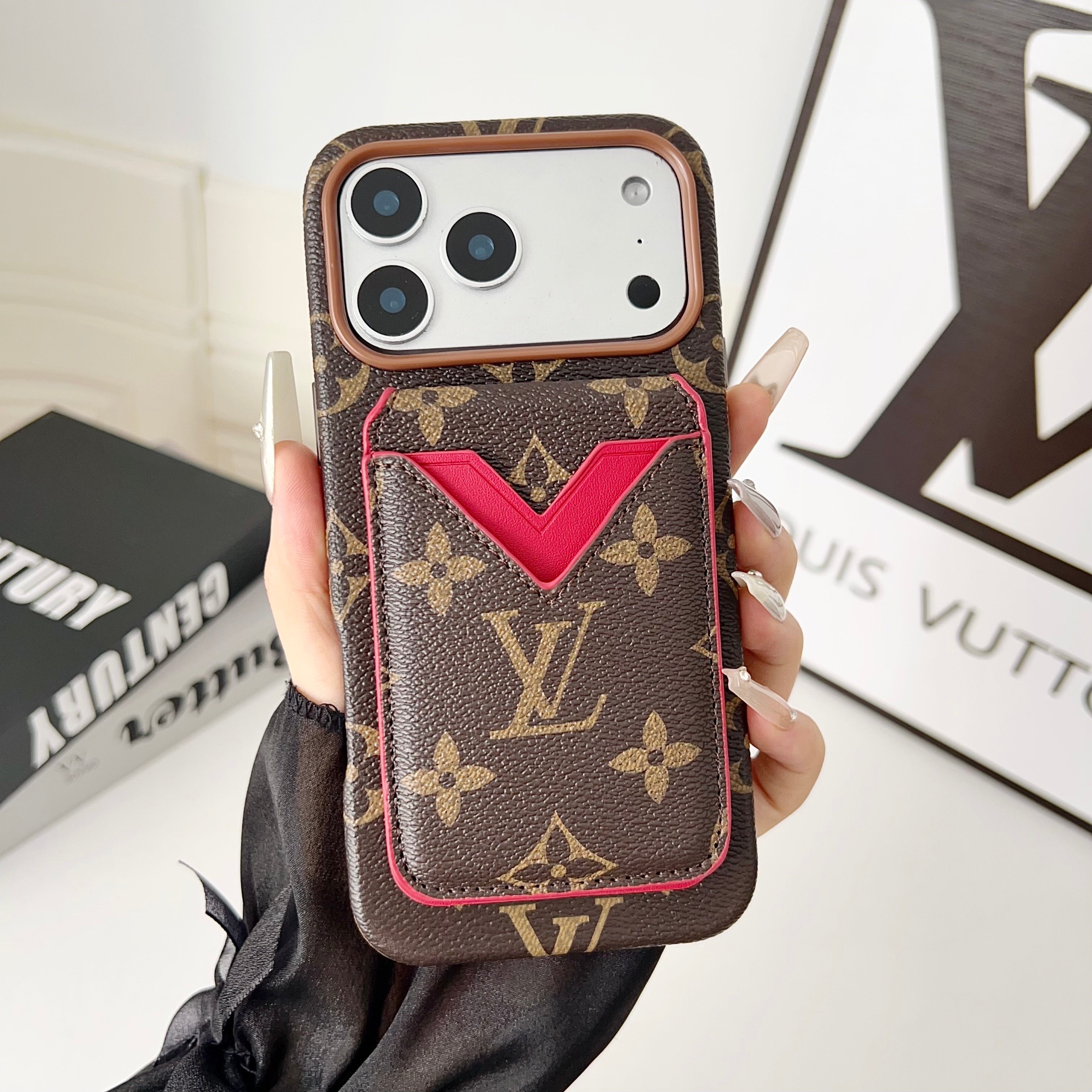 Magnet Card Holder Lv Iphone Case For 13-17 / Pro / Pro Max